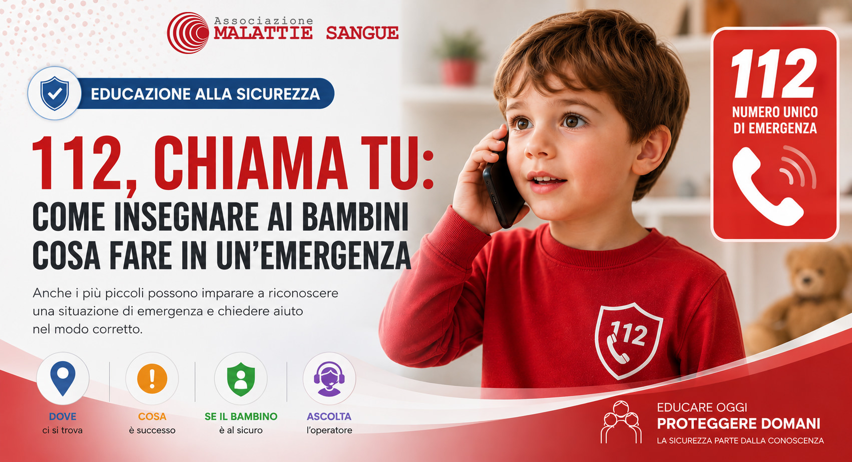 Bambino che impara a chiamare il 112 con un adulto